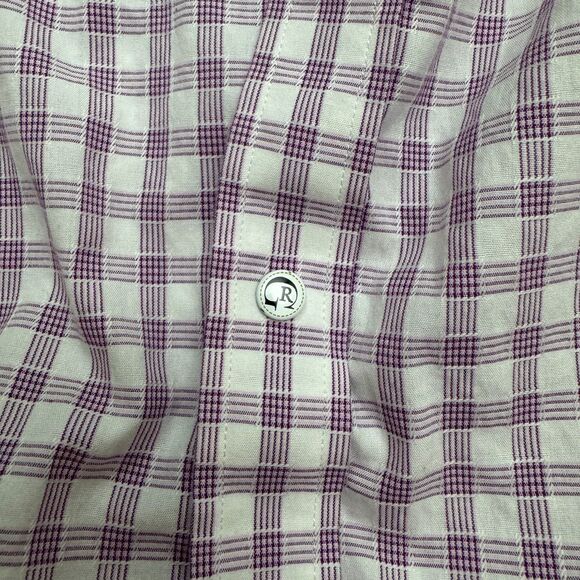 Robert Graham Button Down Shirt Men 16 Large Purple White Check Cotton Flip Cuff - Picture 9 of 16